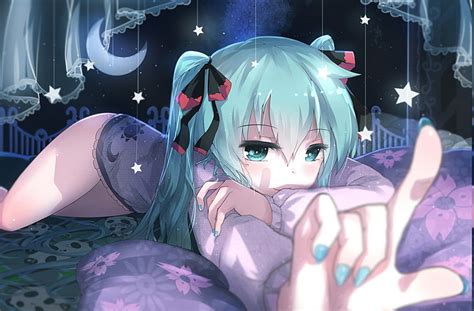 hd wallpaper anime girls hatsune miku moon night sexy anime stars vocaloid wallpaper flare