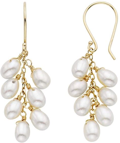 14k gold freshwater cultured pearl cluster drop earrings in 2021 drop earrings pearls earrings