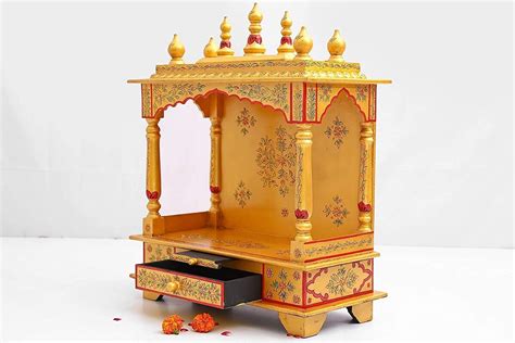 Home Decorative Handprinted Wooden Temple Temple For Home Light Golden