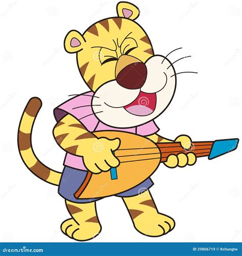 Cartoon Tiger Playing An Electric Guitar Stock Vector Illustration Of