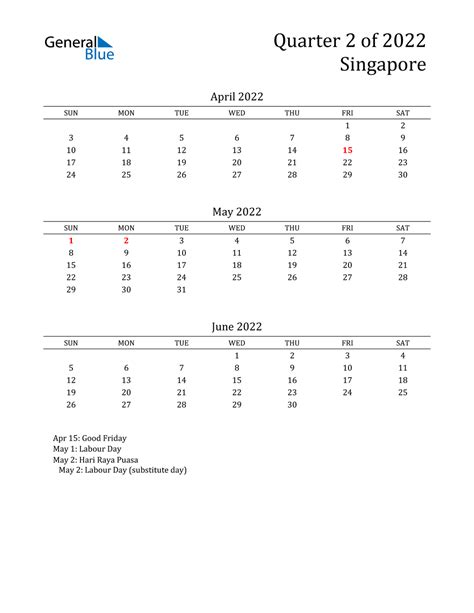 Q2 2022 Quarterly Calendar With Singapore Holidays