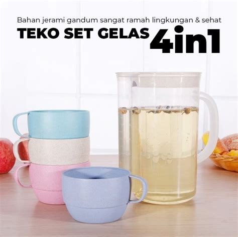 Promo Teko Set Gelas Cangkir Jerami Gandum In Cangkir Kettle