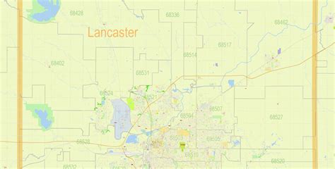 Lancaster County Map Vector Nebraska Us Detailed County Plan