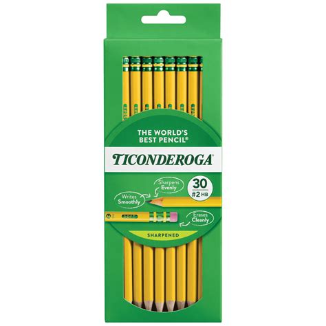 Ticonderoga Wood Cased Pencils Pre Sharpened 2 HB Soft Yellow 30