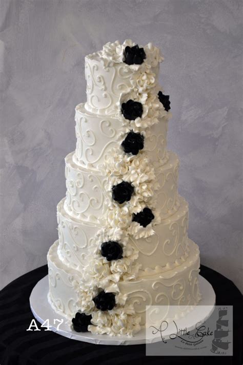 Black and white birthday cake i made for my mom with orange cream filling!. A47 - Elegant Buttercream Wedding Cake With Black And ...
