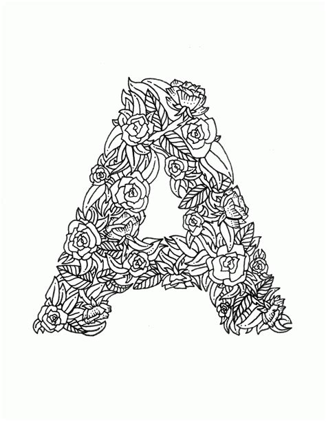 Floral alphabet letter coloring book for adults raster illustration. Coloring Pages Letters Adult - Coloring Home