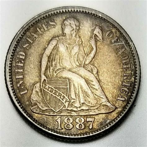 1887 Seated Liberty Dime 900 Silver Km A92 Extremely Fine Free Us