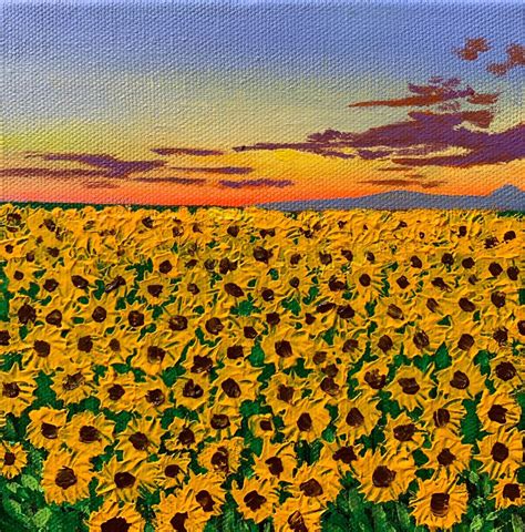 Sunflower Field At Sunset Small Painting Re Artfinder Small