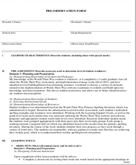 Free 10 Sample Observation Feedback Forms In Ms Word Pdf