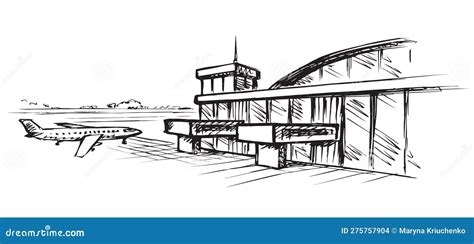 Vector Drawing Airport And Aircraft Stock Illustration Illustration