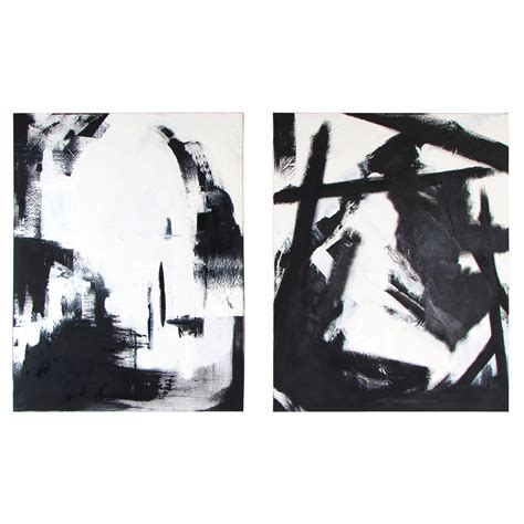 Large Black And White Oil On Canvas Abstract Paintings By Guillermo