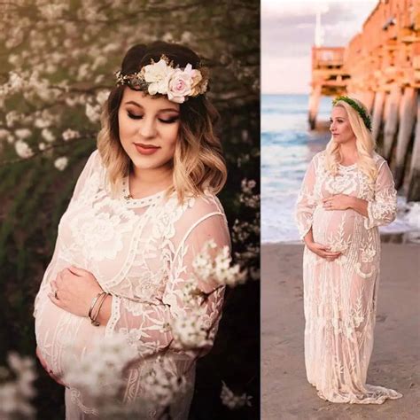 White Sexy Maternity Dresses Photography Props Lace Fancy Maxi Gown Maternity Clothes Pregnancy