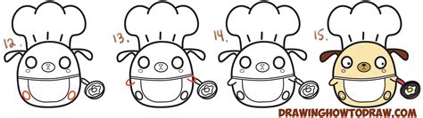 Then, draw your character with features that reflect their personality, like long, tousled hair for a carefree male character. How to Draw Cute Kawaii Chibi Dog Chef Cooking from Question Mark Shapes with Easy Step by Step ...