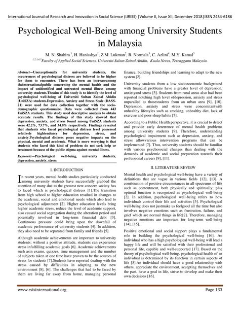 Pdf Psychological Well Being Among University Students In Malaysia