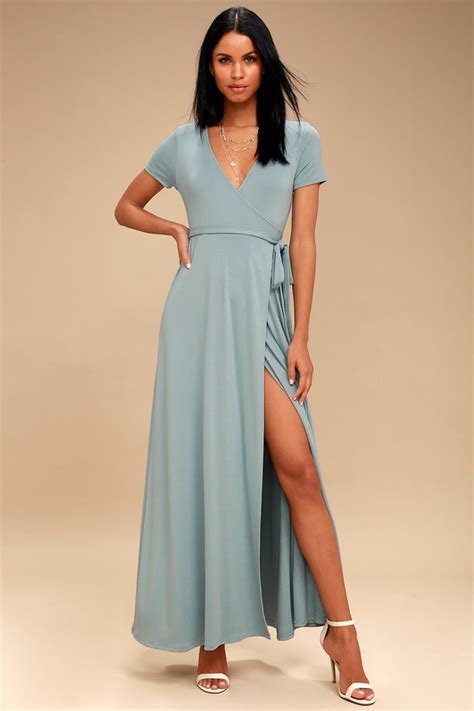 Lovely Slate Blue Dress Wrap Dress Maxi Dress Lulus