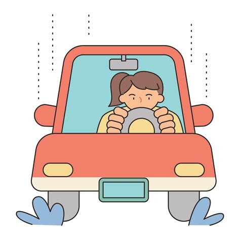 rainy day a woman is having difficulty driving on a rainy day simple illustration with