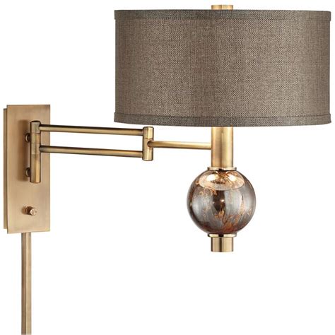 Wall lamp features an adjustable swing arm, a movable conic shade and brushed nickel finish. Richford Brass Plug-In Swing Arm Wall Lamp with Dimmer - #1R145 | Lamps Plus