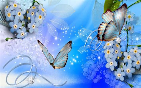 Hd Blue Butterflies Blue Flowers Wallpaper Download Free