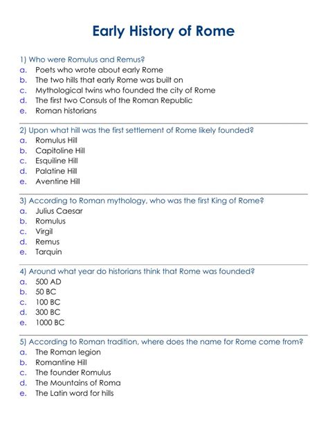 Ancient Rome Early History Worksheet