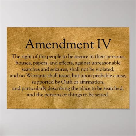 The Fourth Amendment To The U S Constitution Poster