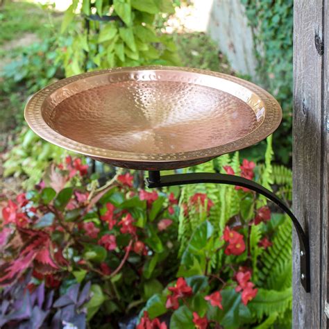 14 Solid Copper Hammered Birdbath With Wall Bracket