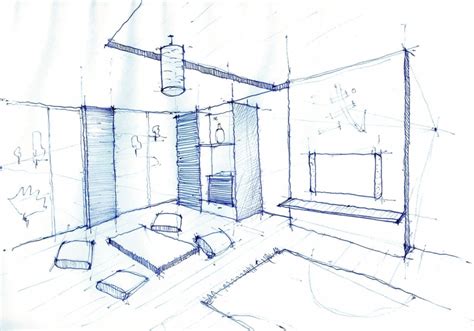 Interior Design Drawing Living Room Pen Sketch Arch