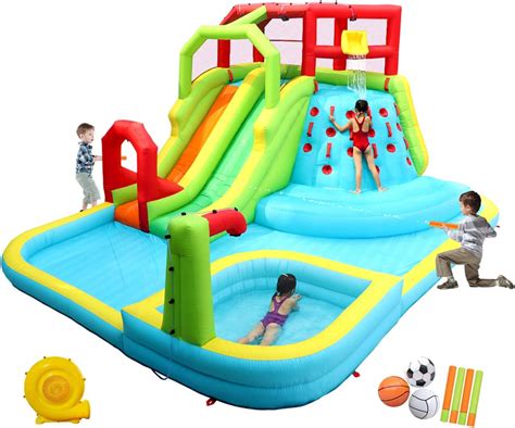 Wellfuntime Inflatable Water Slide Park With Splash Pool Climb The Wall