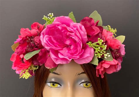 Pink Flower Crown Fairy Crown Floral Crown Pink Headdress Etsy