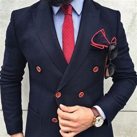 Navy Bule Double Breasted Suits Jacket Custom Made Fashion Blazer