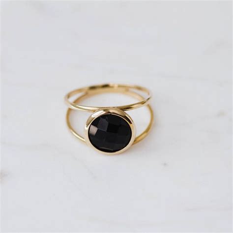 Black Onyx Ring 14k Solid Gold Statement Ring For Women Double Etsy