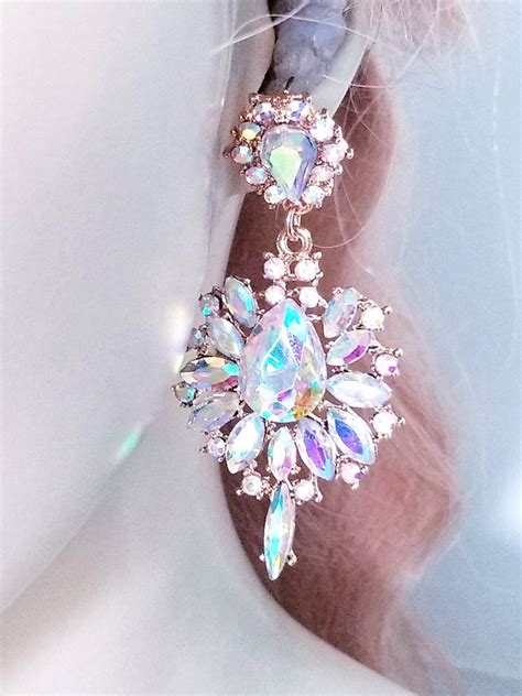 Chandelier Earrings Ab Rhinestone Crystal Bridal Prom Pageant Etsy