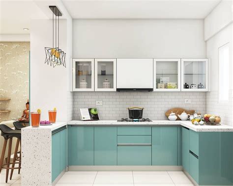 Modular Kitchen Design With Modern Blue And White Colour Scheme Livspace