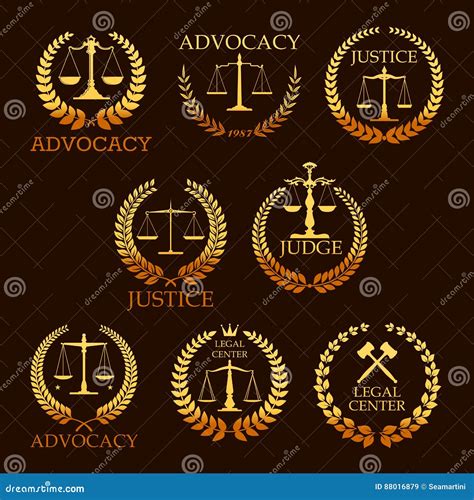 Advocacy Or Lawyer Vector Gold Heraldic Icons Stock Vector