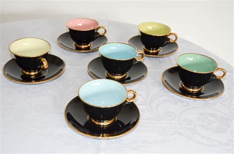 Set Of 6 Stavangerflint Black Harlequin Tea Coffee Cups Etsy UK