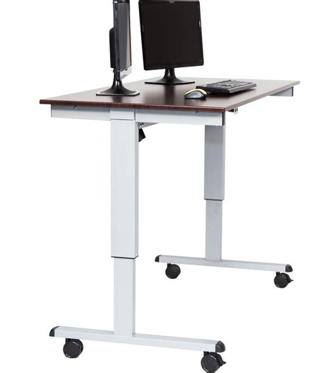 Two leg desks with a single motor are driven by a single hex rod that drives each leg. Motorized Standing Desk in Computer and Laptop Carts