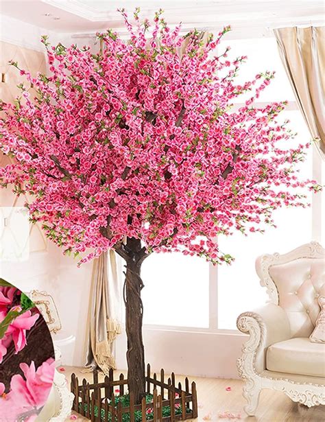 Vicwin One Gorgeous Artificial Cherry Blossom Trees Pink Fake Sakura Flower Indoor Outdoor Home