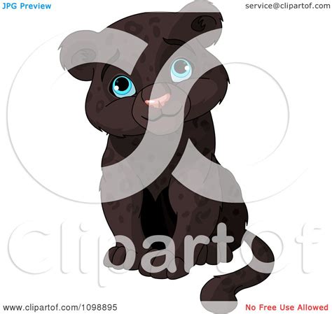 Clipart Cute Baby Black Panther Cub Sitting And Smiling Royalty Free