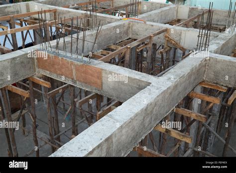 Pillar And Beam Being Constructed At The Construction Site Stock Photo