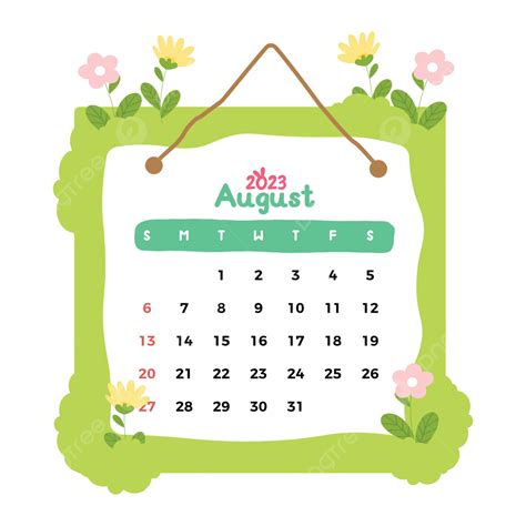 Kalender Agustus 2023 Dengan Bunga Vektor Agustus 2023 Agustus Kalender Bulanan Png Dan