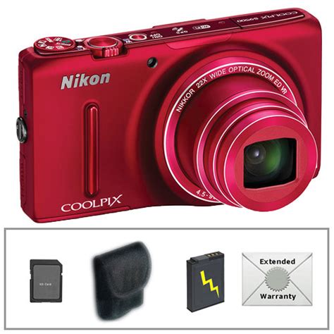 Nikon COOLPIX S9500 Digital Camera Deluxe Kit Red B H Photo