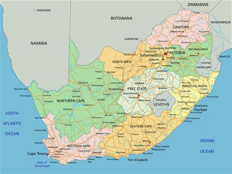 Mapa Político Editable De Sudáfrica Altamente Detallado Con Etiquetado