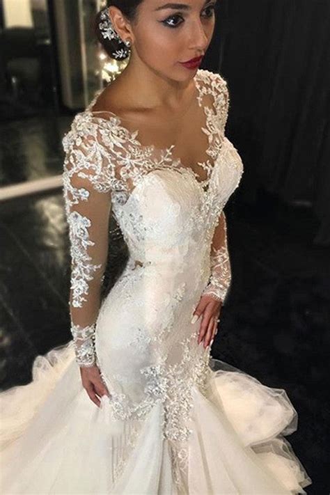 Long Lace Wedding Gownssee Through Wedding Dressmermaid Bridal Dress