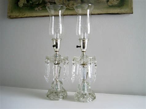 Vintage Pr Crystal Hurricane Lamps W Prisms