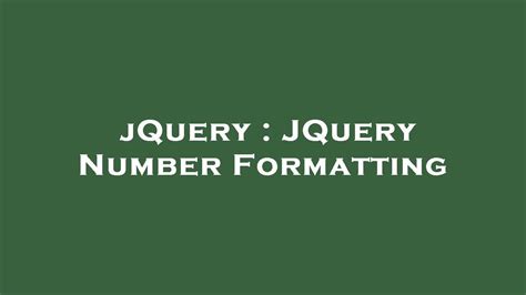 Jquery Jquery Number Formatting Youtube