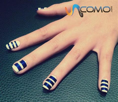 Diseños de uñas naturales fáciles de hacer en casa. Cómo decorar uñas con rayas marineras - 5 pasos