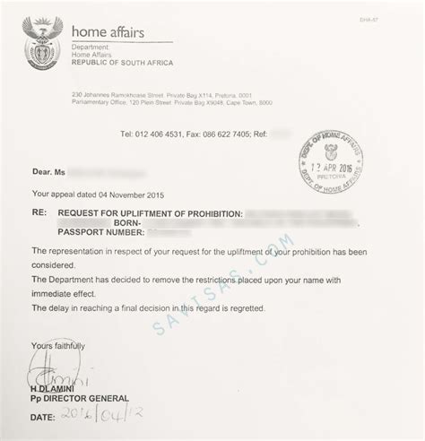 Sample letter of banning a person. Apply To Have A South African Visa Ban Overturned ...