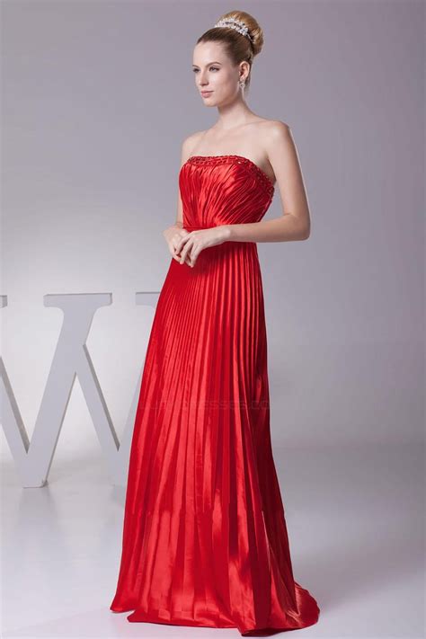 A Line Strapless Pleated Long Red Prom Evening Dresses Ed010789