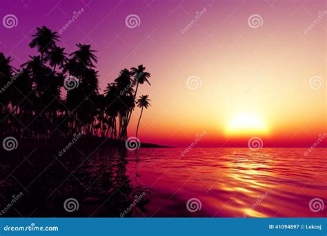 Orange Sunset Over Tropic Sea Stock Image Image Of Bounty Horizon
