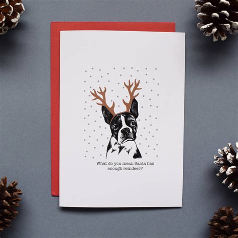Boston Terrier Reindeer Christmas Card Or Pack By Highland