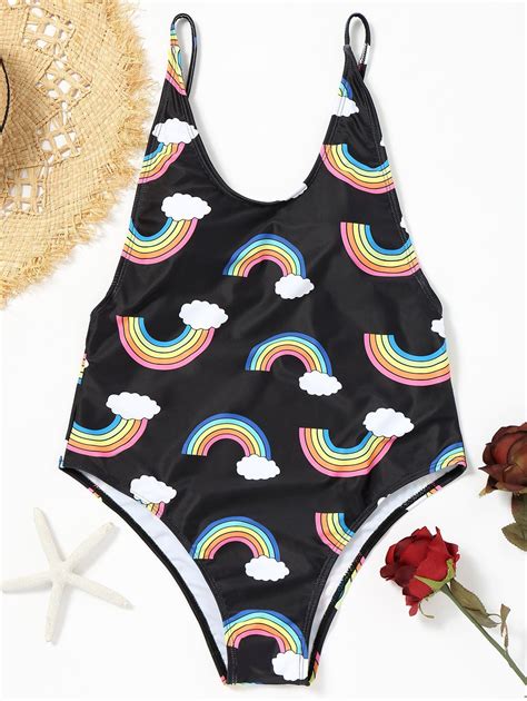 32 Off 2021 Backless Rainbow Print One Piece Swimsuit In Colormix Dresslily